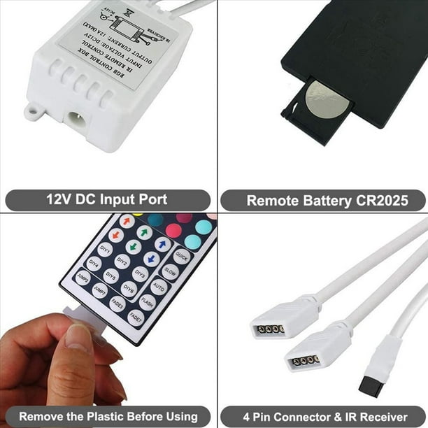 2X Controlador LED RGB DC12V + 44 Teclas Control Remoto Caja de Control RGB Controlador de Tira de Luz IR para Tira de Luz RGB 2835 5050