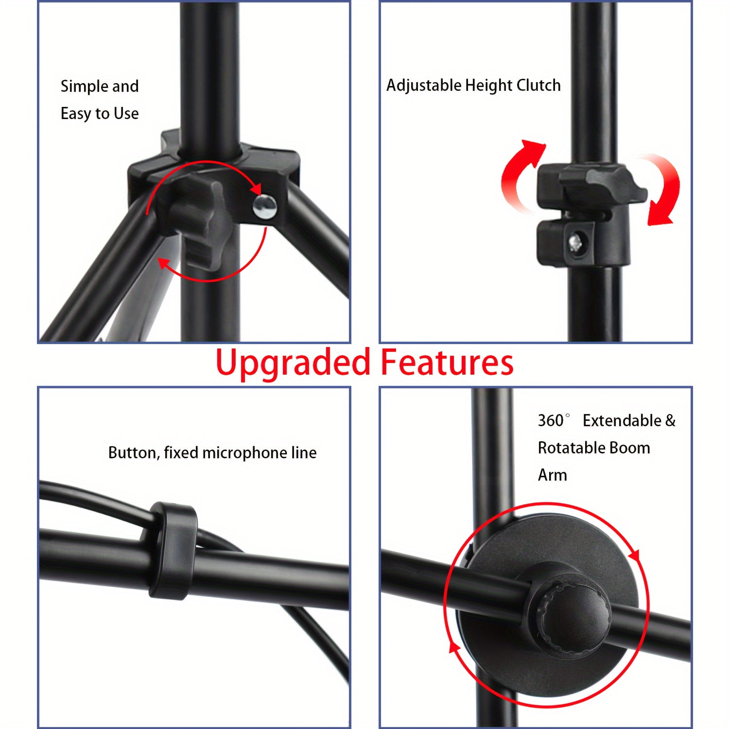 General's Adjustable Mic Stand with Boom Arm, Dual Clips & Phone Holder for Live Events, Weddings, Stage Performances & Christmas Gifts