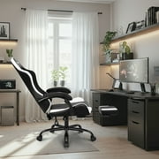 CELTOSS White Office Gaming Chair with Footrest & Lumbar Support, Ergonomic Adjustable Computer Chair with Swivel Seat & Headrest