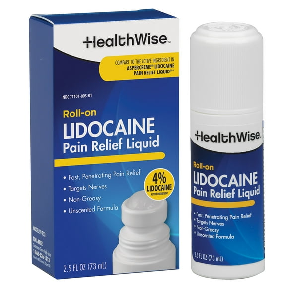 HealthWise 4% Lidocaine Roll-On | OTC Strength | Pain Relief Liquid | 2.5 oz. 73 mL | Non-Greasy, Unscented Formula | Topical Anesthetic