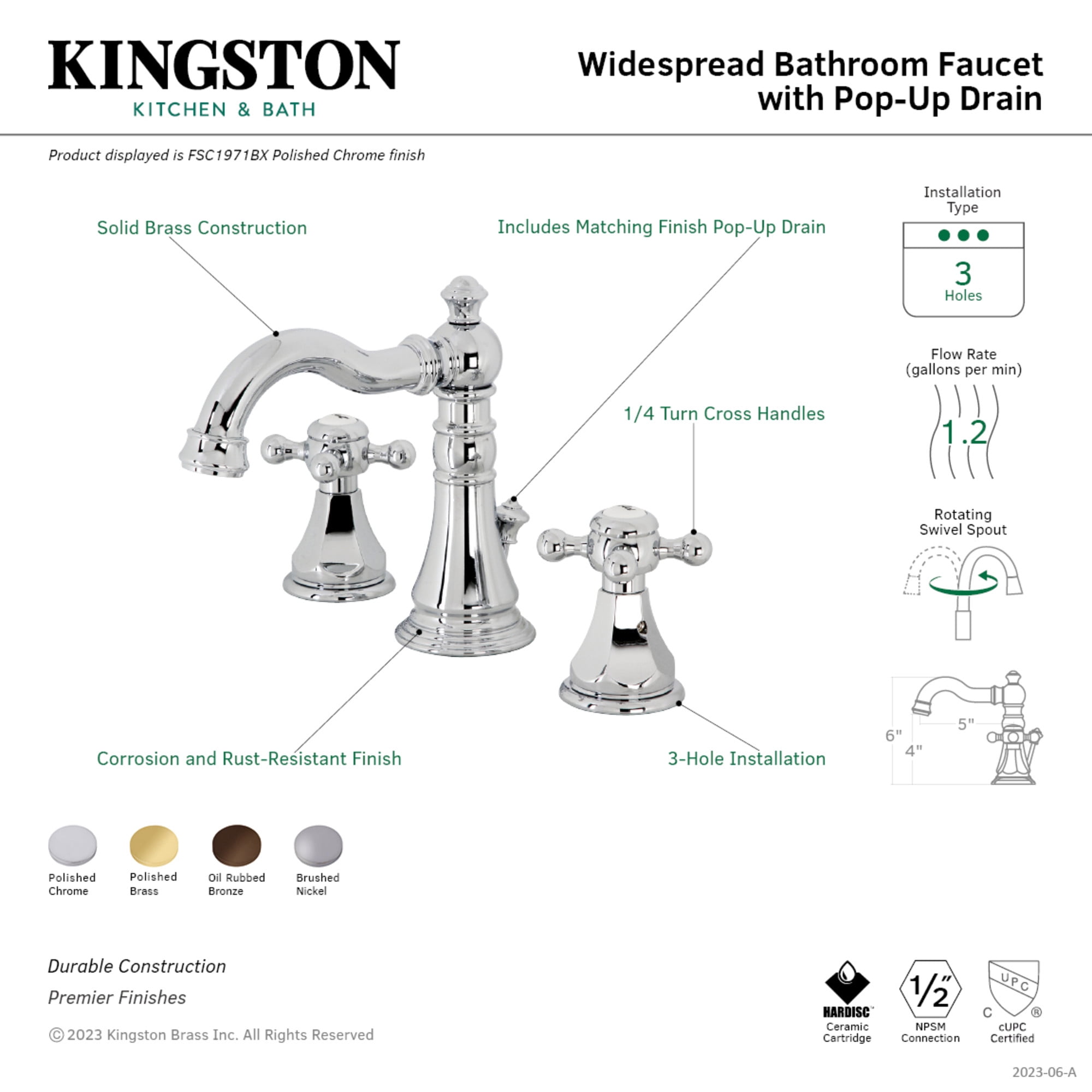 Kingston Brass FSC1975BX Metropolitan Widespread Bathroom Faucet with Pop-Up Drain, Oil Rubbed Bronze