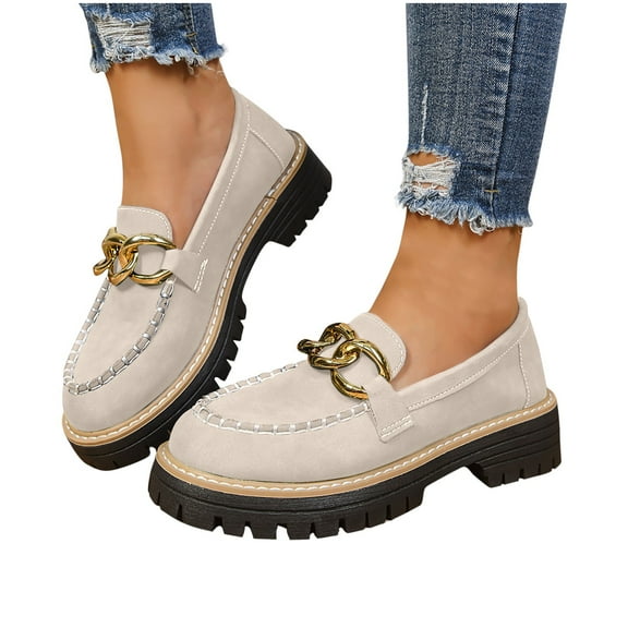 Busydd Loafers for Women Comfy Solid Color Slip on Shoes Women Casual Fashion Round Toe Middle Heel Womens Shoes 8.5