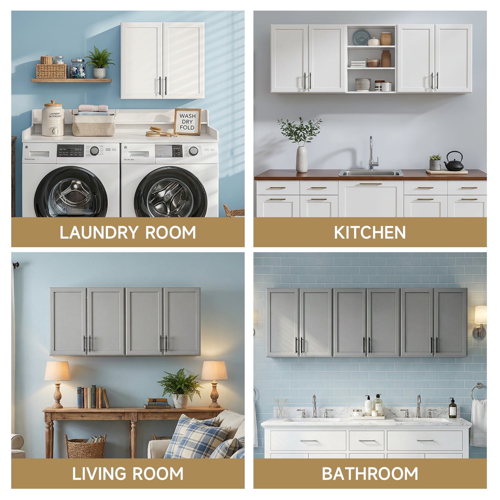 47" W Laundry Room Cabinets Wall Mounted, Upper Cabinets with Adjustable Shelf, Wall Storage Cabinet for Bathroom/Kitchen/Restroom