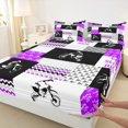thumbnail image 3 of Manfei Teens Dirt Bike Queen Sheet Sets, Motorcycle Extreme Sport Flat Sheet, Purple Patchwork Buffalo Queen Fitted Sheet, Super Cozy Room Decor, 4-Piece, 3 of 7