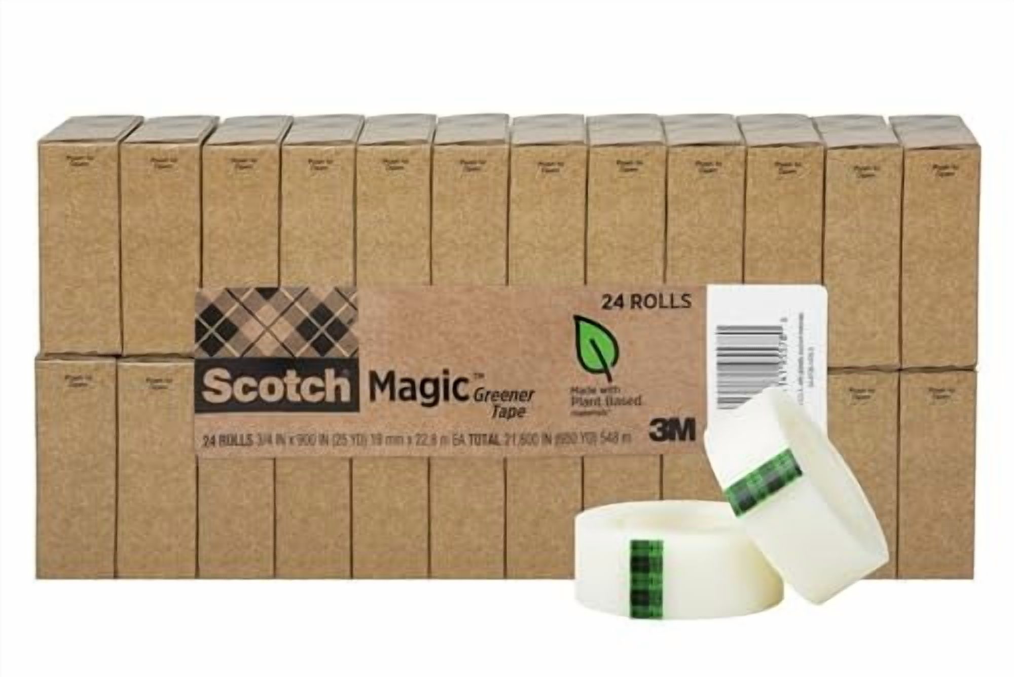 Scotch Magic Greener Tape, 3/4" x 900", 24 Boxes/Pack, 1" Core, Matte Clear, 24 / Pack (Quantity)