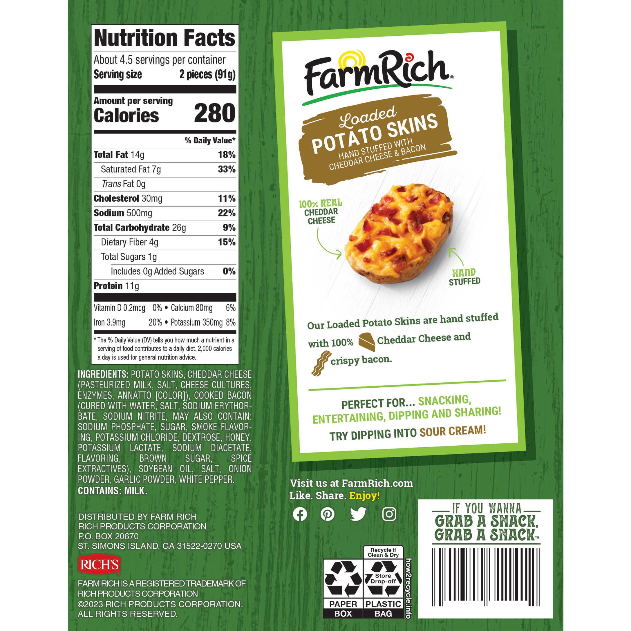 Farm Rich Loaded Potato Skins, 14.3 oz (Frozen Snacks and Appetizers)
