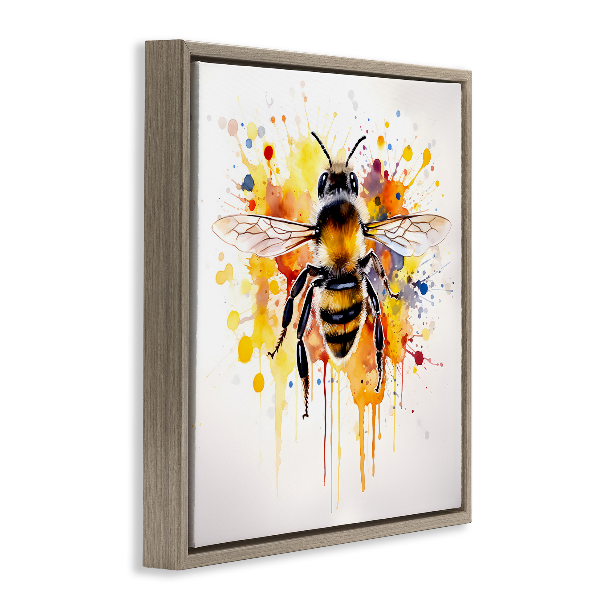 Stupell Industries Watercolor Style Bee Animals & Insects Painting Brown Floater Framed Canvas Art Print Wall Art, 25 x 25