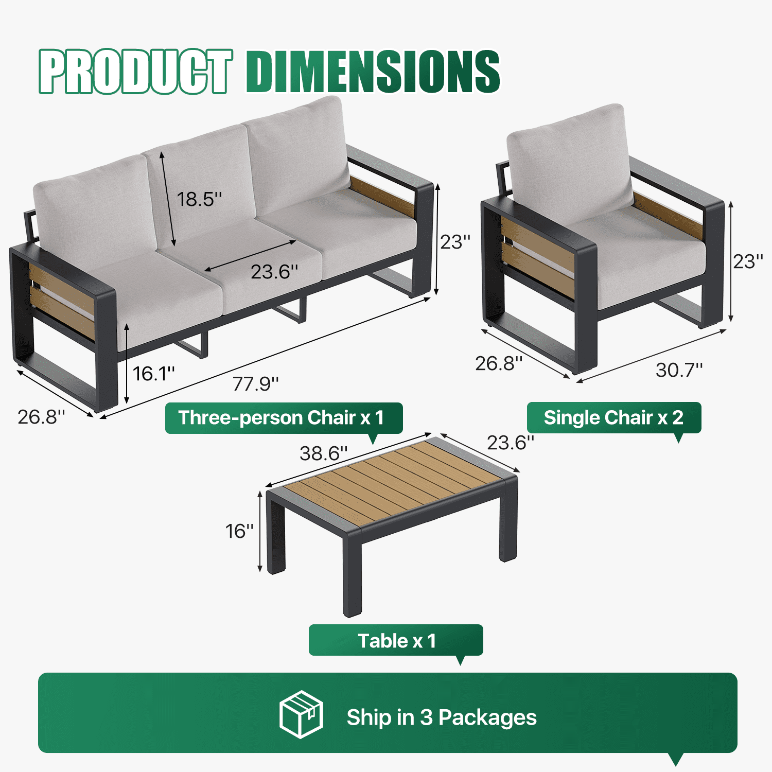 Clouddwell 5-Seats Aluminum Patio Furniture Set, Outdoor Metal Sofa Conversation Set with Coffee Table for Pool Garden Porch Backyard, Light Gray