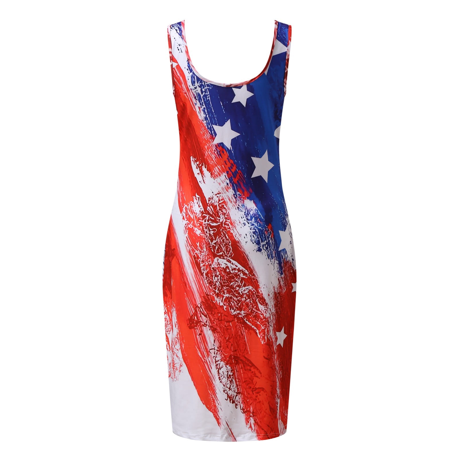 4th of July Patriotic Dress Patchwork Bodycon Summer Sleeveless Slim Flowy Sundress Red XL