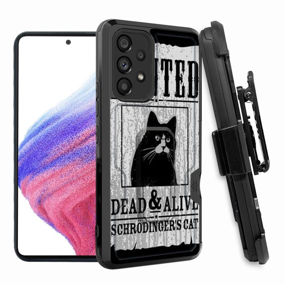 ANJ  Rugged Shockproof Hoster Case w/Card Slot, Kickstand   Tempered Glass Cover for Samsung Galaxy A33 5G - Wanted Cat