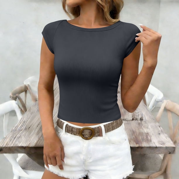 TaTaai Women Casual Fashion Solid Color Boat Neck Slim Fit Short Top Ladies Stylish Slimming Crop Top for Daily Street Office Commute Wear Soft Comfortable Fashion Blouse Gift