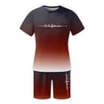 thumbnail image 4 of EliteGoogv Men Two Piece Set Gradient Letter Print Short Sleeve T Shirt And Shorts Outfit For Men Summer Casual Matching Set Wine 6XL, 4 of 9