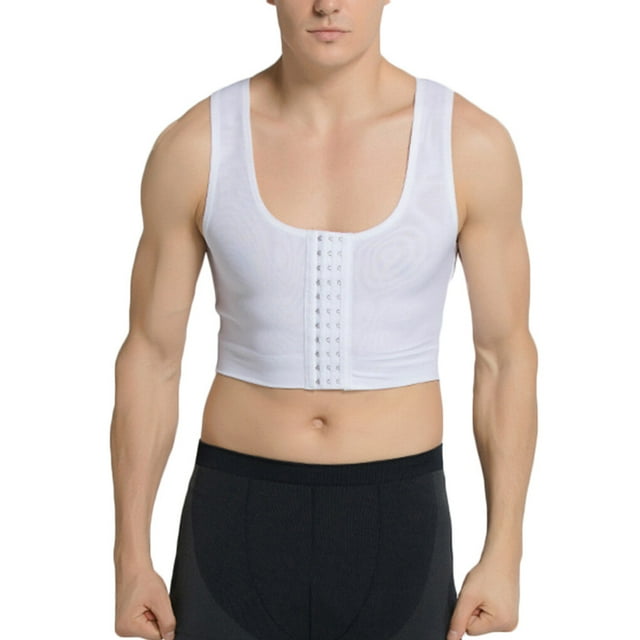 ZLight Men Slimming Vest Portable Washable Breathable Solid Color Chest Shapers Sports Ground Exercising Out Shapewear Underwear White L 1Set