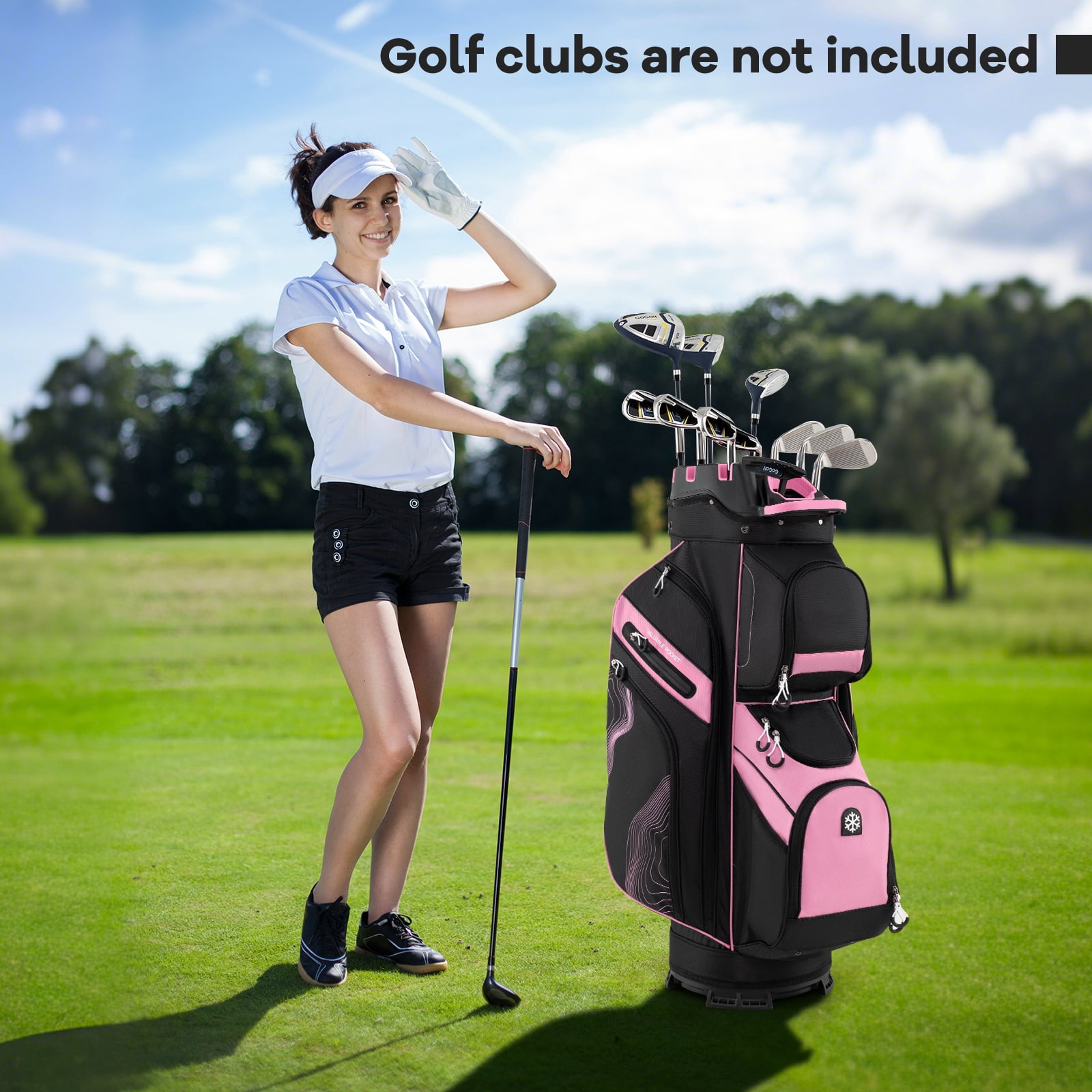 Gymax Golf Cart Bag Molded Lock Top Golf Bag w/14-Way Full Length Dividers 11 Pockets Pink