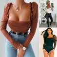thumbnail image 3 of Womens Ladies Tulle Square Neck Frill Mesh Puff Long Sleeve Party Tee T Shirt, 3 of 4