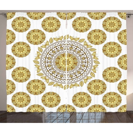 Gold Mandala Curtains 2 Panels Set Ancient Circle Mandala Pattern