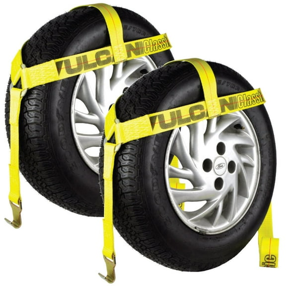 VULCAN Wheel Dolly Tire Harness - Flat Hooks - Bonnet Style - Classic Yellow - 1665 Lbs SWL - 2 Pack