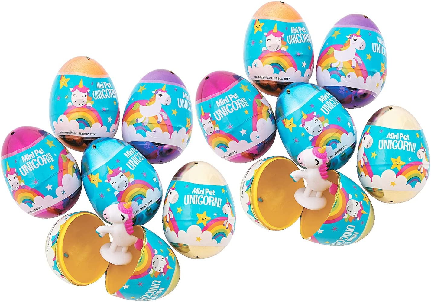 Fun Express 2 1/2" Unicorn Toy-Filled Plastic Easter Eggs, Party Supplies - 12 Pieces