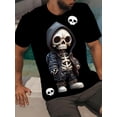 thumbnail image 1 of T-shirt à Manches Courtes Col Rond Imprimé Squelette avec Capuche pour Hommes, Femmes, Adolescents, Adolescents, 1 of 4
