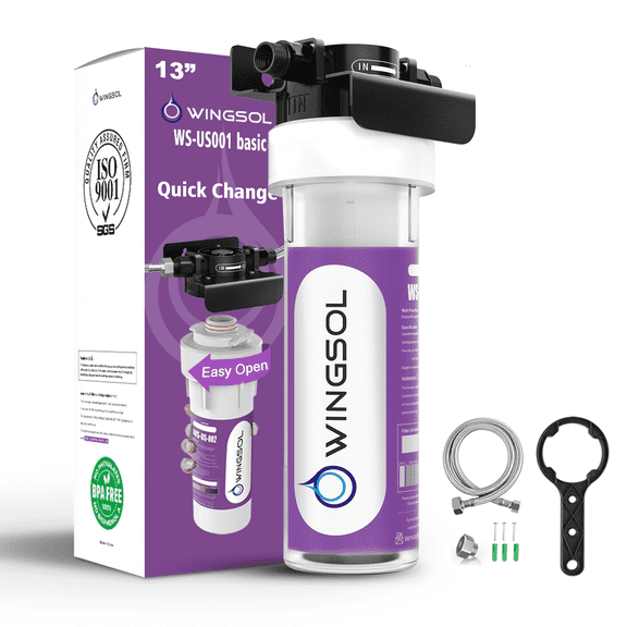 WINGSOL US-002 Under Sink Water Filter System, 8K Gallons Reduce PFAS & Chlorine Water Filtration System, NSF/ANSI 42 & 53 Improve Taste & Odor, Under Counter Direct Connect to Kitchen Faucet