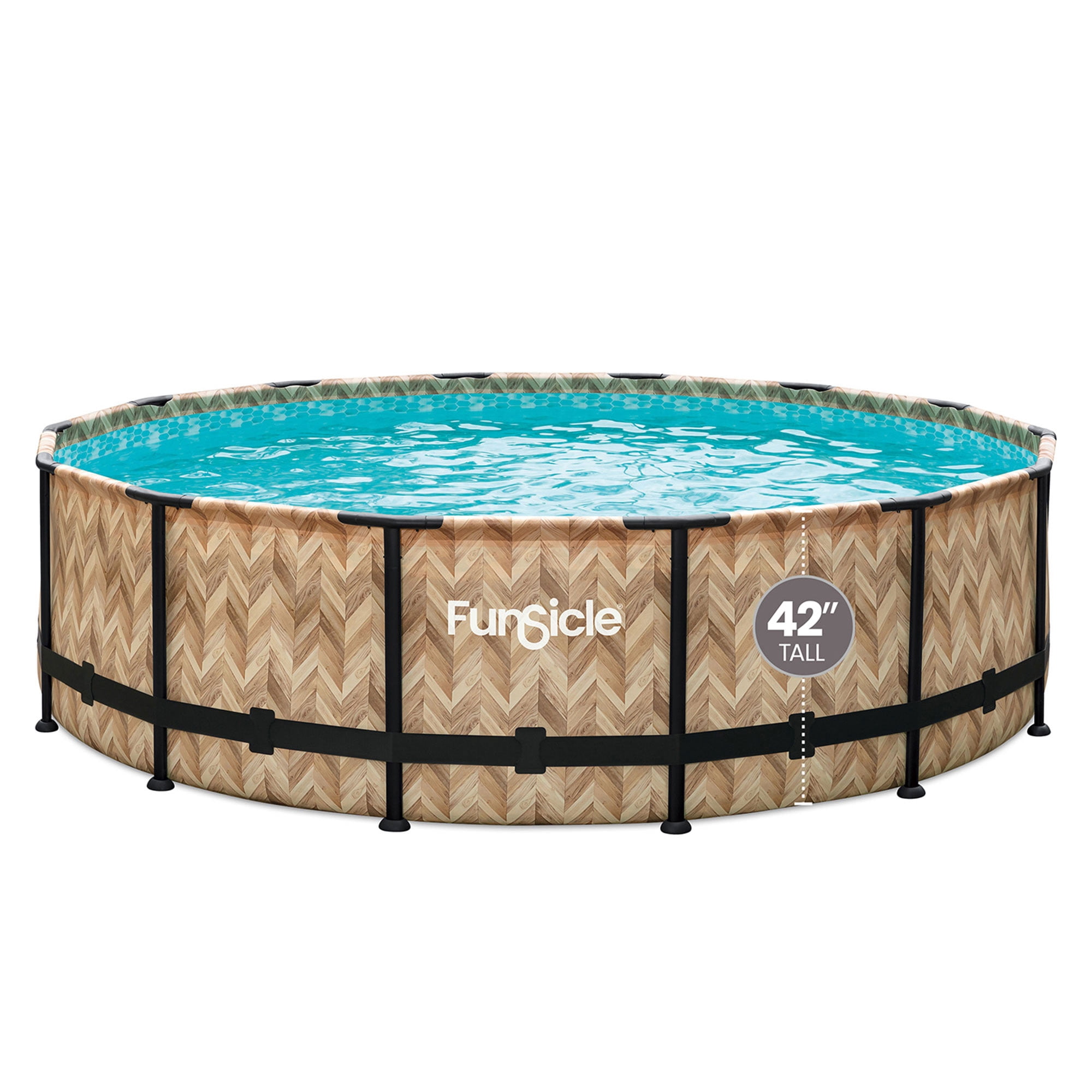 Funsicle 14' x 42" Oasis Round Pool with 14' Debris Cover, Oak Herringbone