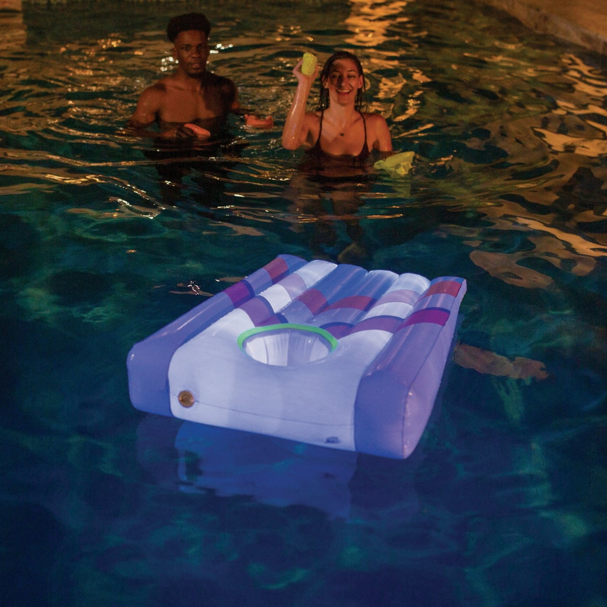 PoolCandy Inflatable Floating LED Cornhole Game Set - Illuminated, 2+ Players, 9 Pieces — Residential Use, Standard Application
