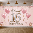 thumbnail image 6 of Decorative Pink Balloon Banner Glitter Sweet 16 Event Banner for Birthday Party Celebration Indoor Decoration Photo Prop, 6 of 9