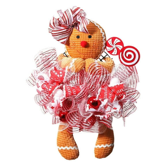 Christmas Gingerbread Doll Wreath Christmas Wreath for Front Door Hanging Signs Rustic Welcome Signs Decor for Home Porch Walls Yard