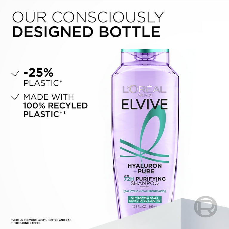 L'Oreal Paris Elvive Hyaluron Pure Moisturizing Shampoo for Oily Hair, 13.5 fl oz