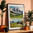 thumbnail image 3 of Dolomites Vintage Travel Poster – Italy’s Alpine Treasure - Veneto Italy Illustration Travel Poster Mountain Landscape Nature Scenic Vintage Pastoral Black Framed Wall Art Print 5 x 7 inches, 3 of 8
