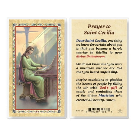 

Prayer to St. Cecelia Gold-Stamped Laminated Catholic Prayer Holy Card with Prayer on Back Pack of 25