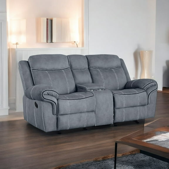 Miekor Furniture Zubaida Two Tone Gray Velvet Recliner Loveseat w/USB Port & Console 12426