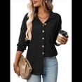 thumbnail image 2 of Camisas de Punto Gofre con Botones para Mujer, Chaqueta Informal de Larga, Blusas Estilo Boyfriend, Corte Holgado Negro XXL, 2 of 9