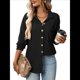 thumbnail image 2 of Camisas de Punto Gofre con Botones para Mujer, Chaqueta Informal de Larga, Blusas Estilo Boyfriend, Corte Holgado Negro XL, 2 of 9