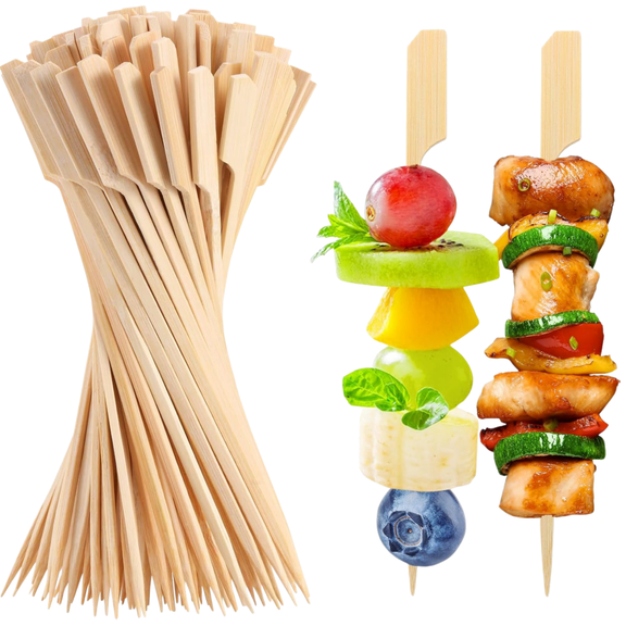 200ct Bamboo Paddle Skewers, 4.7" Cocktail Picks for Appetizers & Charcuterie, Sturdy Wooden Toothpicks for Fruit, Sliders, BBQ & Party Food, Natural