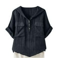 thumbnail image 2 of Women Clearance Clothing Under $10. Womens Linen Tops Button Down Hooded Short Sleeve Summer Shirts V Neck Beach T Shirt Dressy Casual Work Blouses with Pockets Blusas De Mujer En Oferta, 2 of 6
