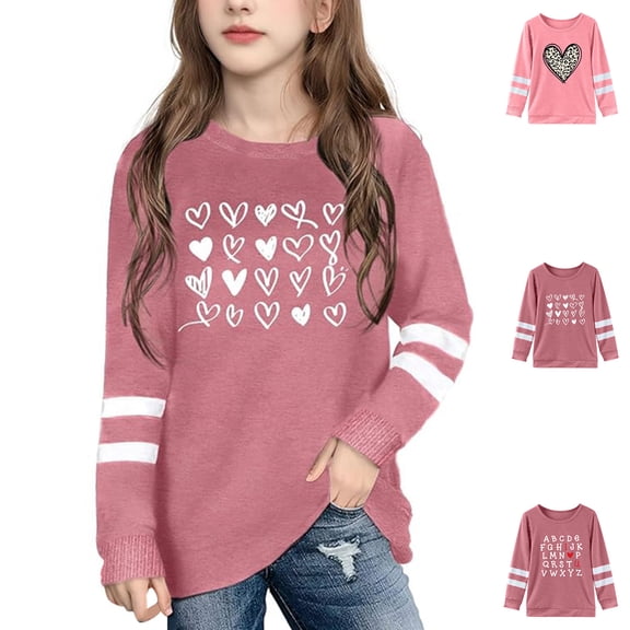 shoper Long Sleeve Shirt for Girls Valentines Round Neck Cute Basic Tee, Fall Dressy Shirts
