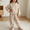 thumbnail image 5 of Atogsazn Toddler Baby Girls Fleece Clothes Set Kids Sherpa Half Zip Sweatshirt & Jogger Sweatpants Outfit Khaki 3-4 Years Fashion, 5 of 7