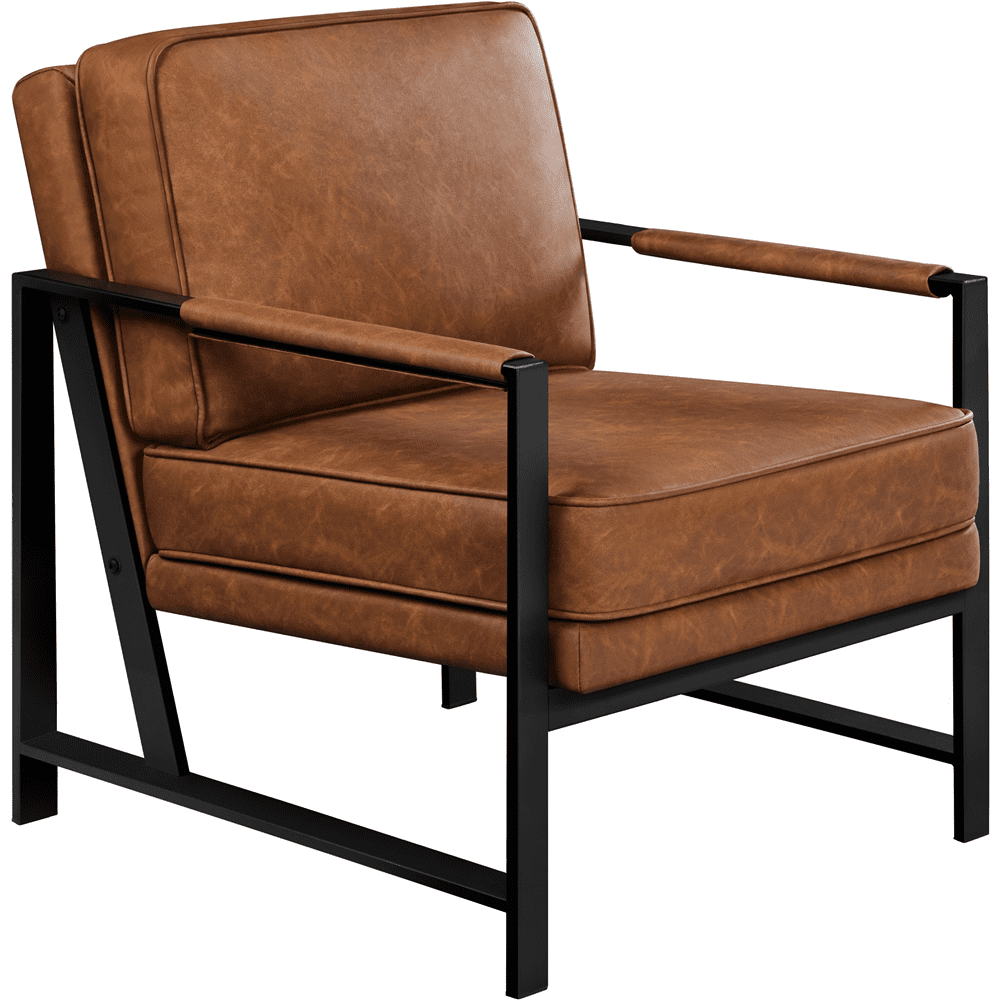 Alden Design Upholstered PU Leather Accent Chairs with Metal Arms, Set of 2, Light Brown