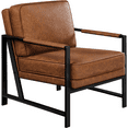 thumbnail image 2 of Alden Design Upholstered PU Leather Accent Chairs with Metal Arms, Set of 2, Light Brown, 2 of 14