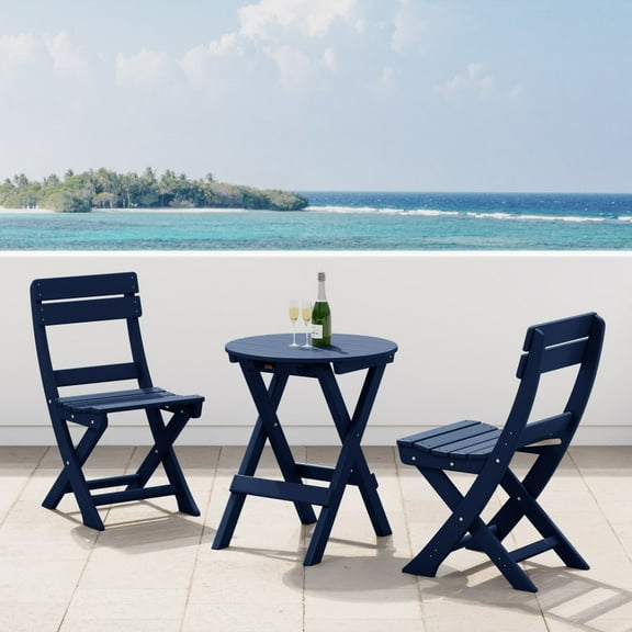 WestinTrends Malibu 3-Piece Outdoor HDPE Folding Patio Bistro Table and Chairs, Navy Blue