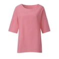 thumbnail image 2 of Frontwalk Women T Shirt Solid Color Summer Tops 3/4 Sleeve T-shirt Ladies Loose Tunic Blouse Crew Neck Pullover Pink XL, 2 of 3