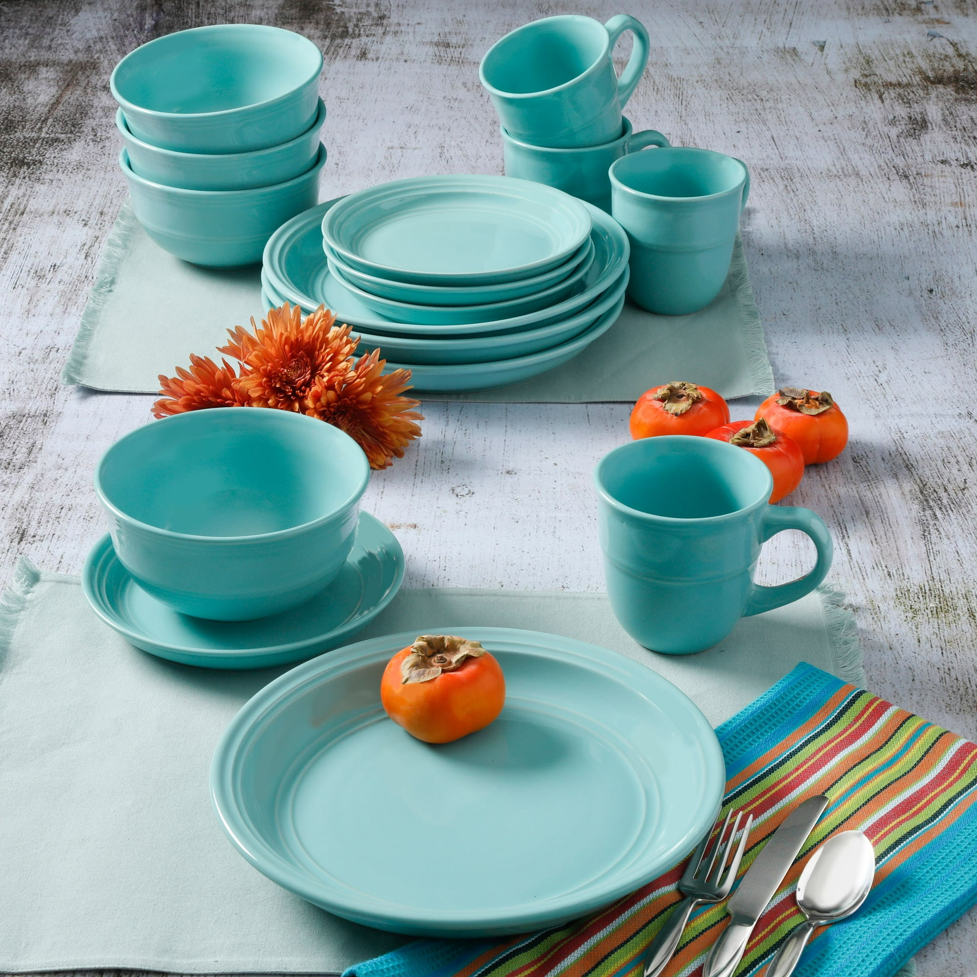 Mainstays Aqua Rainforest 16Pieces Round Dinnerware Set, 60 OFF