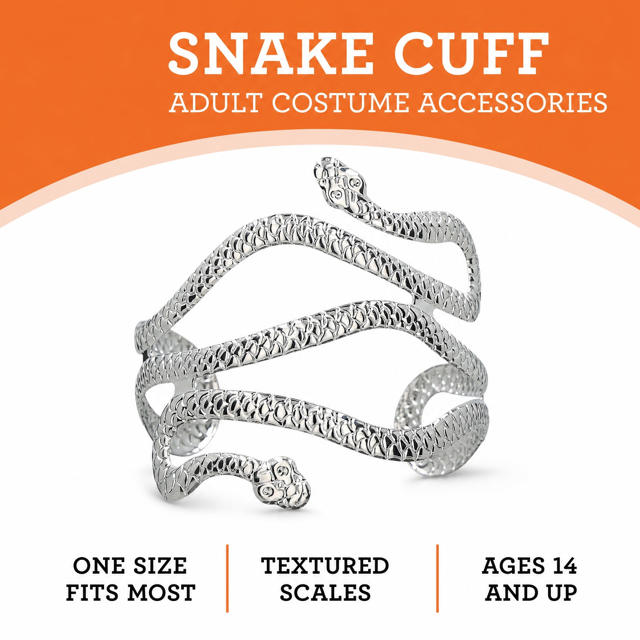 Snake Cuff Costume Accessory for Adults, Silver, Halloween by Way To Celebrate