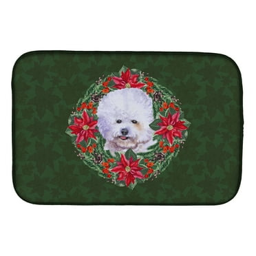 Caroline's Treasures Bichon Frise Poinsetta Wreath Dish Drying Mat
