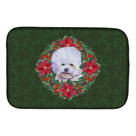 Caroline's Treasures Bichon Frise Poinsetta Wreath Dish Drying Mat