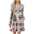 thumbnail image 2 of qolati Christmas Dresses for Women Long Sleeve Crew Neck Plaid T Shirt Dress Xmas Tree Graphic Flare Fall Mini Dresses White XL, 2 of 6