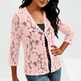thumbnail image 7 of Lmueinov Women Lace Open Front Cardigan Sweaters 3/4 Sleeve V-Neck Scalloped Hem Summer Casual Loose Fit Top Solid Color lightweight Stretchy Beach Cover Up, 7 of 7