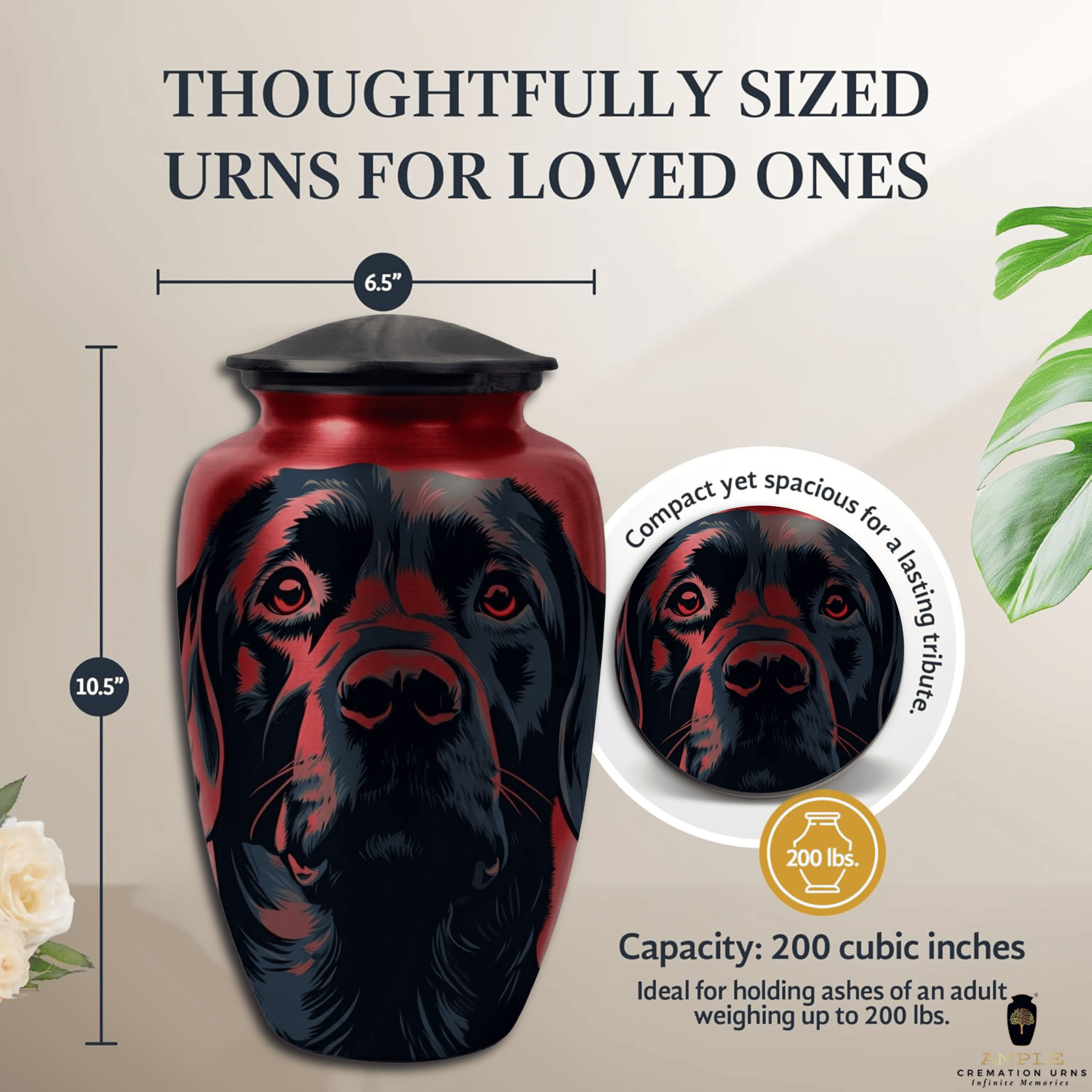 Luxury Dog Cremation Urn – Red & Black Artistic Dog Design Aluminum Urn for Pet Ashes