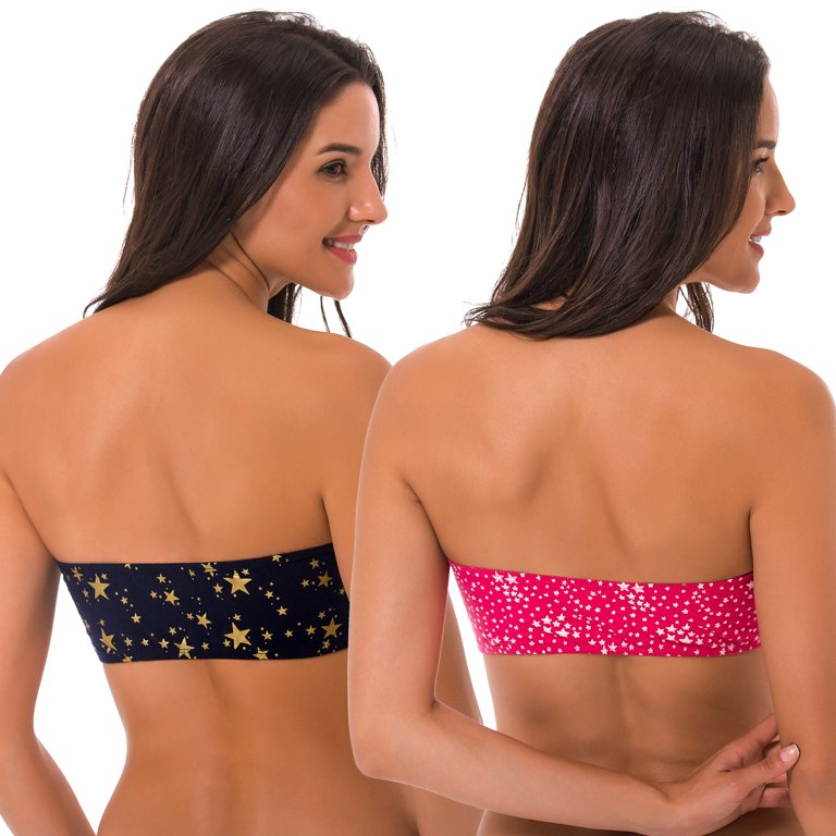 Women's Cotton Bandeau Wirefree Strapless Bra Crop Tube Top-2 Multi-Color  Pack-RED,NAVY-L:36C 36D 38A 38B 38C